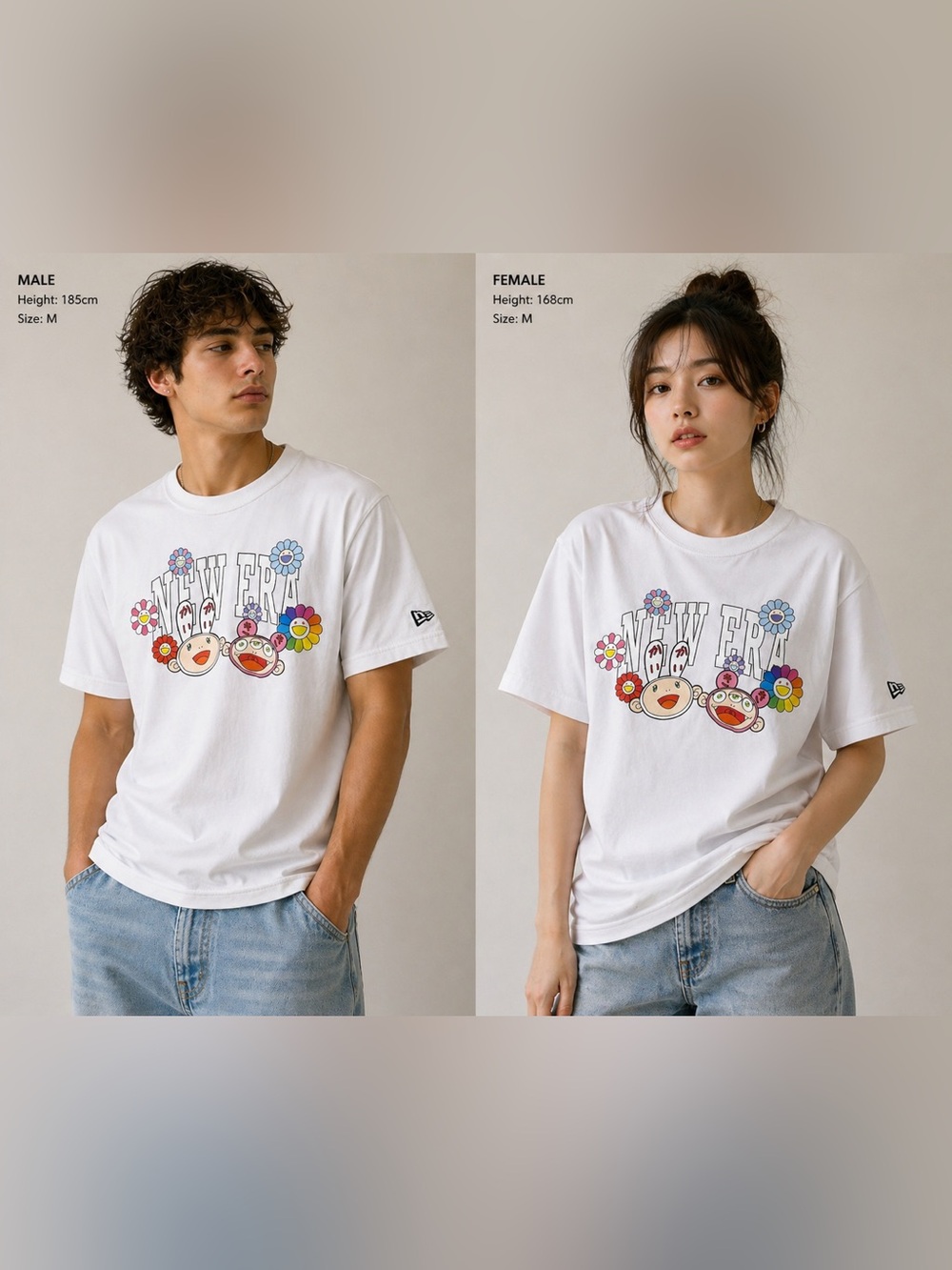 White Graphic Tee with Colorful Flower Faces